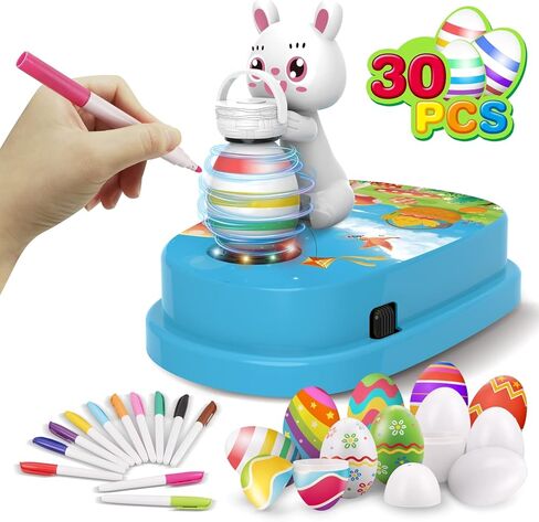 Engfa 30 Pcs Plastic Eggs and Slings Easter Easter Egg Decorating Kit with 12 Dying Markers, Easter Egg Decorating Kit Spinner, Easter Basket Stuffers Easter Toy Easter Gifts for Boys Girls in Kuwait