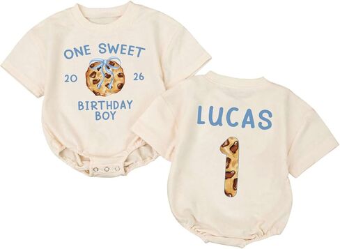 Custom One Sweet Boy Cookie Birthday Sweater Romper, First Birthday Outfit Boy, 1st Birthday Outfit Boy, Baby Boy First Birthday Outfit, First Birthday Gifts For Boys, Gifts For One Year Old Boy in Kuwait
