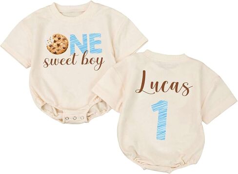 Custom One Sweet Boy Cookie Birthday Sweater Romper, First Birthday Outfit Boy, 1st Birthday Outfit Boy, Baby Boy First Birthday Outfit, First Birthday Gifts For Boys, Gifts For One Year Old Boy in Kuwait