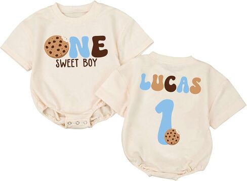 Custom One Sweet Boy Cookie Birthday Sweater Romper, First Birthday Outfit Boy, 1st Birthday Outfit Boy, Baby Boy First Birthday Outfit, First Birthday Gifts For Boys, Gifts For One Year Old Boy in Kuwait
