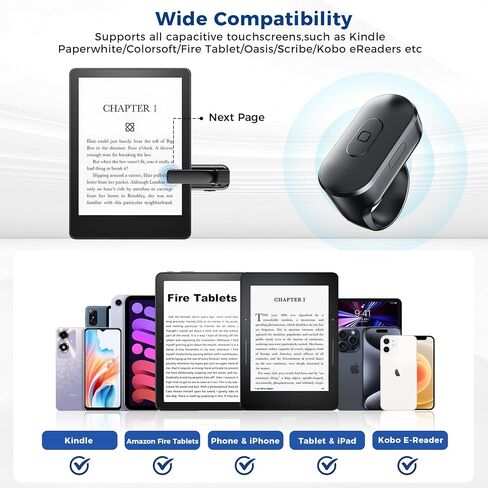 Page Turner Remote Control for Kindle, Clicker Page Turner for Paperwhite Kobo eReaders Reading Accessories in Bed, Gifts for Readers in Kuwait