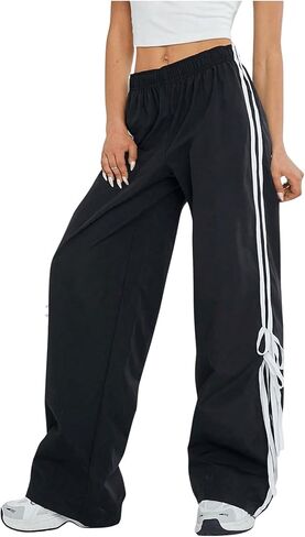 Verdusa Women's Loose Wide Leg Pants Tie Side Striped Elastic Waist Trousers in Kuwait