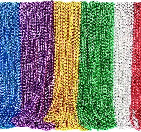 144 Pcs Mardi Gras Beads Bulk 33 Inch 7mm Purple Gold Green Sliver Red Blue Carnival Beaded Necklaces For Mardi Gras Festivals, Mardi Gras Parades, Night Club Dress-up Events in Kuwait