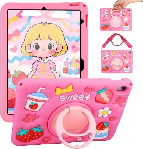 JAKPAK for Samsung Galaxy Tab A9 Plus Case for Kids Girls Galaxy Tablet A9+ 11inch Case with Kickstand Shoulder Strap Soft Silicone Kawaii Cartoon Cover Kids for Samsung Tab A9+ 2023 Colourful in Kuwait