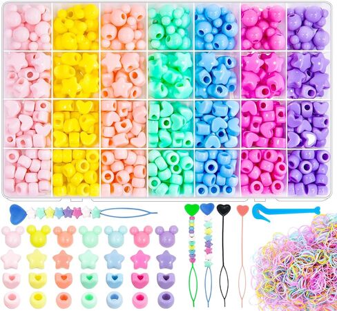 Wavlakth 1510 قطعة من خرز الشعر بلون الحلوى للفتيات طقم ضفائر مع خيوط مطاطية مرنة، نجمة أكريليك على شكل قلب ميكي حبة ماوس رأس باستيل لطيف كاندي لأساور الشعر وصناعة المجوهرات in Kuwait