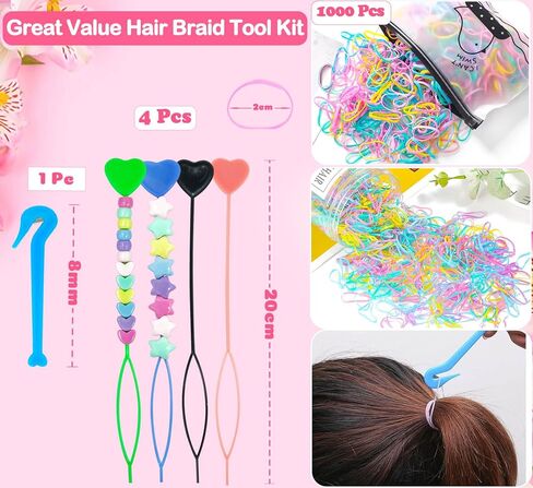 Wavlakth 1510 قطعة من خرز الشعر بلون الحلوى للفتيات طقم ضفائر مع خيوط مطاطية مرنة، نجمة أكريليك على شكل قلب ميكي حبة ماوس رأس باستيل لطيف كاندي لأساور الشعر وصناعة المجوهرات in Kuwait