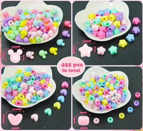 Wavlakth 1510 قطعة من خرز الشعر بلون الحلوى للفتيات طقم ضفائر مع خيوط مطاطية مرنة، نجمة أكريليك على شكل قلب ميكي حبة ماوس رأس باستيل لطيف كاندي لأساور الشعر وصناعة المجوهرات in Kuwait