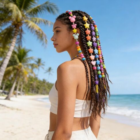 Wavlakth 1510 قطعة من خرز الشعر بلون الحلوى للفتيات طقم ضفائر مع خيوط مطاطية مرنة، نجمة أكريليك على شكل قلب ميكي حبة ماوس رأس باستيل لطيف كاندي لأساور الشعر وصناعة المجوهرات in Kuwait