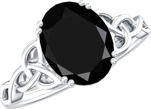 خاتم خطوبة بيضاوي من العقيق الأسود الطبيعي مقاس 7 × 9 ملم مطلي بالذهب والفضة، جودة AAA، خاتم بعقدة سلتيك معتمد من العقيق in Kuwait