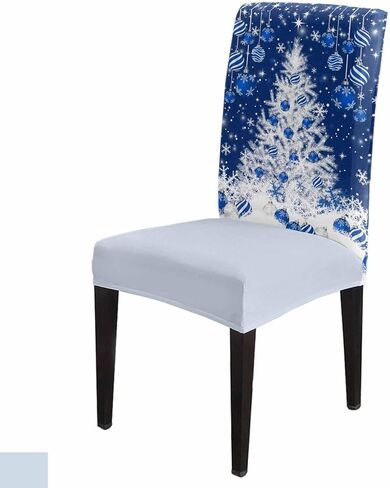 Christmas Chair Covers Blue Christmas Balls Back Slipcover Set of 4, Winter Snowflake Sparkle Snow Blue Stretch Chair Protector for Kitchen Removable Parson Spandex Xmas Tree Chair Slipcover in Kuwait