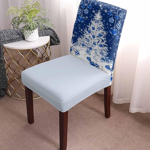 Christmas Chair Covers Blue Christmas Balls Back Slipcover Set of 4, Winter Snowflake Sparkle Snow Blue Stretch Chair Protector for Kitchen Removable Parson Spandex Xmas Tree Chair Slipcover in Kuwait