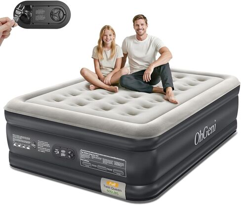 OhGeni Twin Air Mattress with Built in Pump for Guest, 18" Tall Inflatable Blow Up Air Bed with Carrying Bag for Camping, Raised Elevated High Airbed,Light Brown in Kuwait