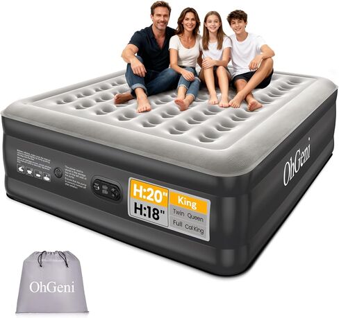 OhGeni Twin Air Mattress with Built in Pump for Guest, 18" Tall Inflatable Blow Up Air Bed with Carrying Bag for Camping, Raised Elevated High Airbed,Light Brown in Kuwait
