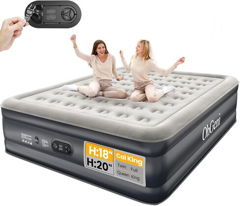OhGeni Twin Air Mattress with Built in Pump for Guest, 18" Tall Inflatable Blow Up Air Bed with Carrying Bag for Camping, Raised Elevated High Airbed,Light Brown in Kuwait