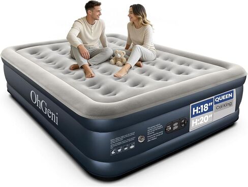 OhGeni Twin Air Mattress with Built in Pump for Guest, 18" Tall Inflatable Blow Up Air Bed with Carrying Bag for Camping, Raised Elevated High Airbed,Light Brown in Kuwait