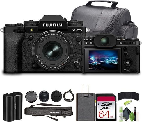 كاميرا Fujifilm X-T5 Professional Compact Digital Mirrorless مع حزمة XF 16-50 مم F/2.8-4.8 عدسة (أسود) مع بطاقة ذاكرة SDXC 64GB IH-II + كيس السفر وعدسة العدسة in Kuwait