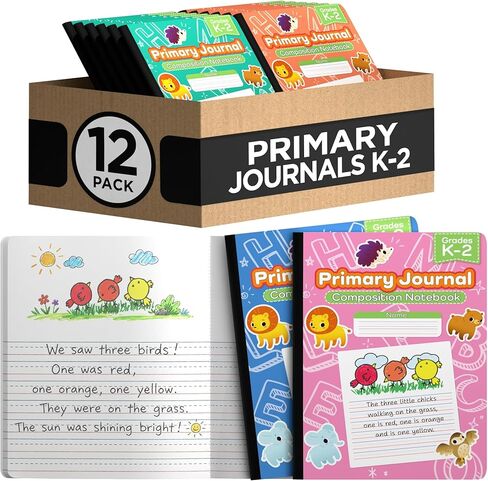 E-CLIPS USA Composition Notebooks, Primary Journal Composition Notebook, ABC & Animal Print, 100 sheets, 200 pages, 9.75″ x 7.5″ (48 Pack, Assorted) in Kuwait