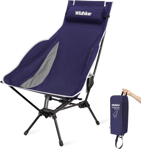 Portable Lightweight Folding Camping Chair – High Back, Pillow, Arm Flaps, Side Pockets – Compact Chair for Motorcycle, RV, Festival, Travel – Black in Saudi Arabia