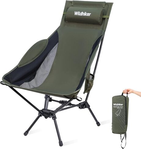Portable Lightweight Folding Camping Chair – High Back, Pillow, Arm Flaps, Side Pockets – Compact Chair for Motorcycle, RV, Festival, Travel – Black in Saudi Arabia