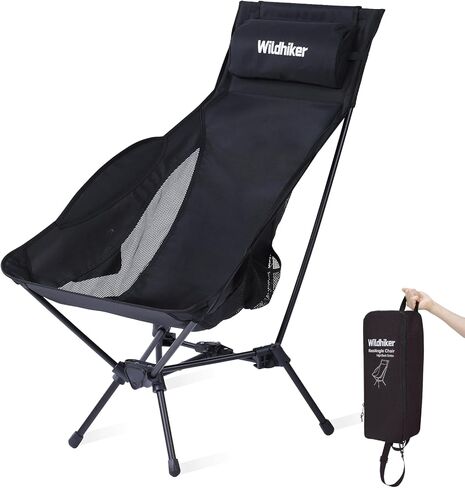 Portable Lightweight Folding Camping Chair – High Back, Pillow, Arm Flaps, Side Pockets – Compact Chair for Motorcycle, RV, Festival, Travel – Black in Saudi Arabia