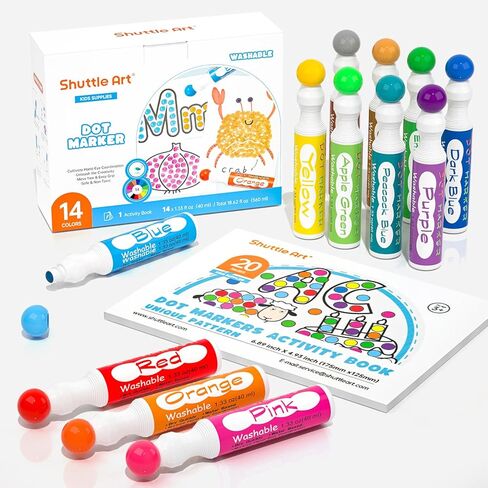 Shuttle Art 10 Colors Dot Marker Washable Non-Toxic Dot Marker for Children Early Education, Bingo Dabber for Creation with 1 Dot Activity Book in Saudi Arabia