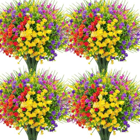 Ouddy Decor 16 Bundles Artificial Flowers for Outdoors Fake Plastic Plants Faux Shrubs Greenery Wheat Grass UV Resistant for Spring Summer Garden Patio Window Box Office Table Kitchen Home Decoration in Kuwait