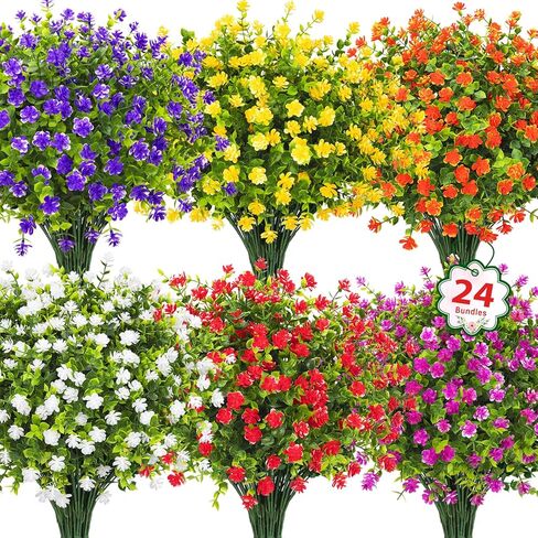 Ouddy Decor 16 Bundles Artificial Flowers for Outdoors Fake Plastic Plants Faux Shrubs Greenery Wheat Grass UV Resistant for Spring Summer Garden Patio Window Box Office Table Kitchen Home Decoration in Kuwait