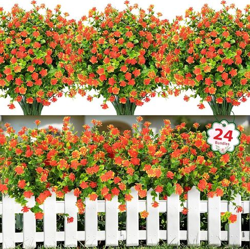 Ouddy Decor 16 Bundles Artificial Flowers for Outdoors Fake Plastic Plants Faux Shrubs Greenery Wheat Grass UV Resistant for Spring Summer Garden Patio Window Box Office Table Kitchen Home Decoration in Kuwait