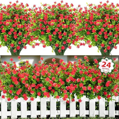 Ouddy Decor 16 Bundles Artificial Flowers for Outdoors Fake Plastic Plants Faux Shrubs Greenery Wheat Grass UV Resistant for Spring Summer Garden Patio Window Box Office Table Kitchen Home Decoration in Kuwait