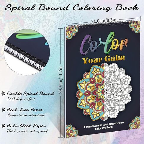 2 Pack Adult Coloring Books, 8.3×11.7in Exquisite Pattern Coloring &Activity Book for Relaxation, Spiral Bound Coloring Book for Adults, Ideal for DIY, Mindfulness Relaxation Gifts in Kuwait