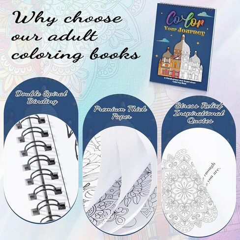 2 Pack Adult Coloring Books, 8.3×11.7in Exquisite Pattern Coloring &Activity Book for Relaxation, Spiral Bound Coloring Book for Adults, Ideal for DIY, Mindfulness Relaxation Gifts in Kuwait