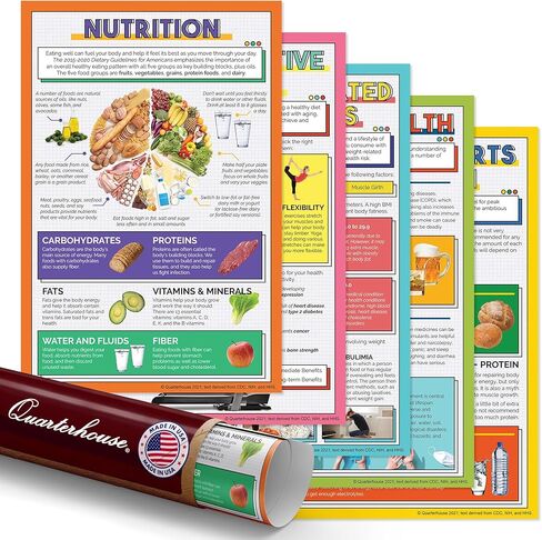 كوارتر هاوس مجموعة ملصقات لايف ستايلز صحية، مواد تعليمية للصحة والبدنية لطلاب ومعلمي K-12، مجموعة من 5 قطع، 12 × 18 انش، متينة للغاية in Kuwait