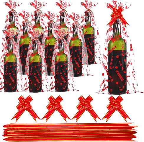 Teling 160 Pcs Christmas Wine Bottle Gift Bags Cellophane Bags Set Including 80 Pcs Wine Wrapping Bags and 80 Pcs Pull Bows for Christmas Gift, Presents, Wine Bottles (Snowflake Style, White, Blue) in Kuwait