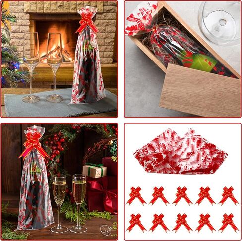 Teling 160 Pcs Christmas Wine Bottle Gift Bags Cellophane Bags Set Including 80 Pcs Wine Wrapping Bags and 80 Pcs Pull Bows for Christmas Gift, Presents, Wine Bottles (Snowflake Style, White, Blue) in Kuwait