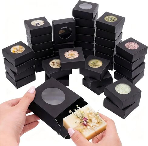 Chinco 30 Pcs Kraft Paper Box with Clear Window Homemade Soap Boxes Presents Packaging Boxes for Bakery Cookies Cake Packaging Valentine's Day Birthday Gift Boxes(3 x 3 x 1.2 Inch,White) in Kuwait