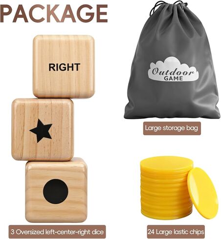 مجموعة ألعاب النرد المركزية اليسرى واليمنى 55 قطعة، تتضمن 6 نردات خشبية مقاس 1 بوصة و48 قطعة من الرقائق، مع حقيبة برباط، سهلة التخزين والحمل، مريحة للسفر in Kuwait