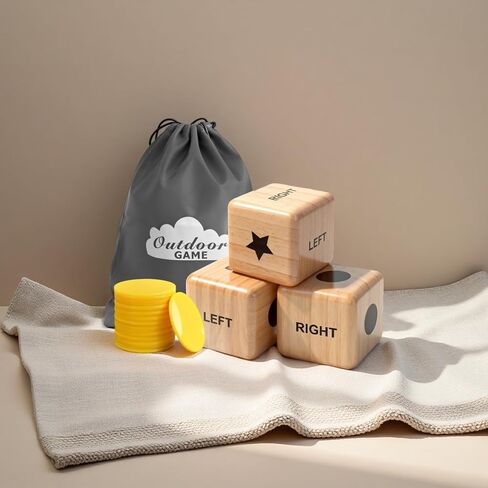مجموعة ألعاب النرد المركزية اليسرى واليمنى 55 قطعة، تتضمن 6 نردات خشبية مقاس 1 بوصة و48 قطعة من الرقائق، مع حقيبة برباط، سهلة التخزين والحمل، مريحة للسفر in Kuwait