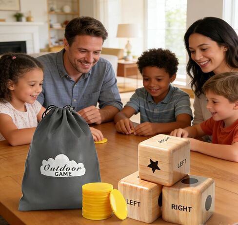 مجموعة ألعاب النرد المركزية اليسرى واليمنى 55 قطعة، تتضمن 6 نردات خشبية مقاس 1 بوصة و48 قطعة من الرقائق، مع حقيبة برباط، سهلة التخزين والحمل، مريحة للسفر in Kuwait