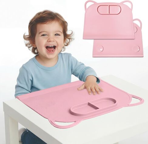 Domensi 2 Pack Silicone شفط الشفط مع حافة التسنين المصد/الانسكاب للأطفال الصغار الأطفال مع كيس التخزين ، حصيرة طاولة طعام غير انزلاق ، غسالة صحون آمنة للطاولة (أخضر أزرق) in Kuwait