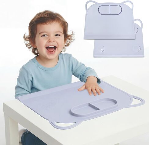 Domensi 2 Pack Silicone Suction Placemat with Teething Edge Bumper/spill for Baby Toddlers Kids with Storage Bag, Non-slip Dinning Table Mat, Dishwasher Safe for Table (Blue Green) in Saudi Arabia