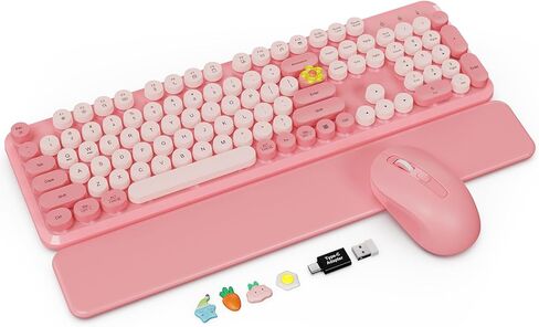 Wireless Keyboard and Mouse - Typewriter Keyboard with Retro Round Keycaps in Kuwait