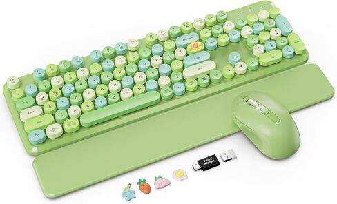 Wireless Keyboard and Mouse - Typewriter Keyboard with Retro Round Keycaps in Saudi Arabia