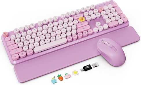 Wireless Keyboard and Mouse - Typewriter Keyboard with Retro Round Keycaps in Saudi Arabia