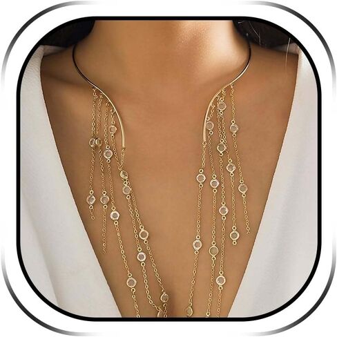 Cuff Necklace for Women Pearl Rhinestone Tassel Charm Necklace Dainty Gold Choker Necklace Round Open Cuff Necklace Collar Necklace Statement Necklace for Women in Kuwait