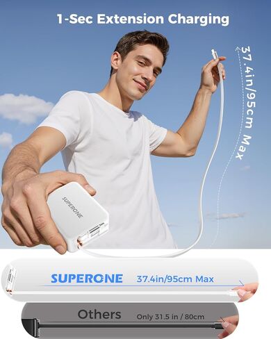 SuperOne 3 في 1 شاحن جدار قابل للسحب مع كابلات USB C المزدوجة ، PD 35W شحن سريع شحن جدار الشاحن القابل للاسترخ in Saudi Arabia