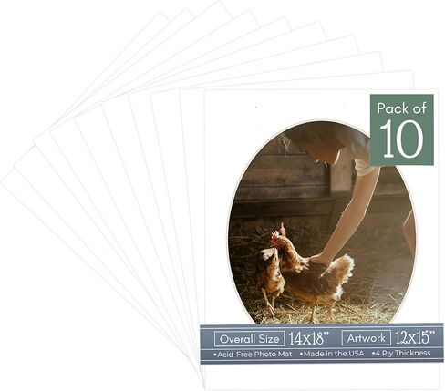 CountryArtHouse Rattan Beige Acid Free 14x18 Oval Picture Frame Mat with White Core Bevel Cut for 12x15 Pictures - Fits 14x18 Frame - Pack of 1 Matboard in Kuwait