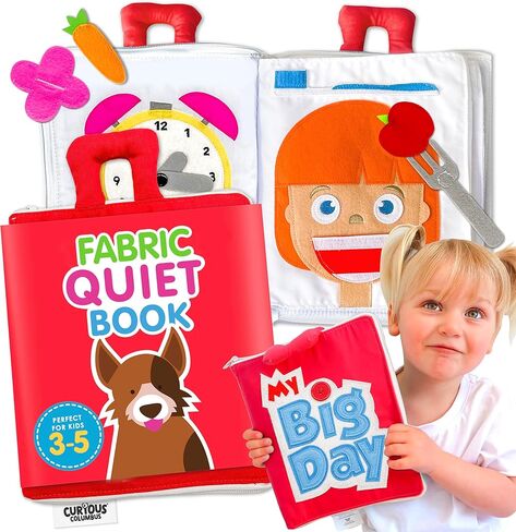 Curious Columbus Quiet Book Fabric Busy Book for Toddlers 3-5 - Airplane Toddler Travel Toys for Kids - Montessori Toy Preschool Activity Books - Fun and Educational for Toddlers in Kuwait
