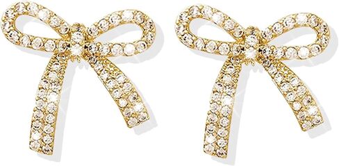 Bow Earrings Silver Rhinestone Bow Stud Earrings Long Chain Gold Bow Earrings for Women Cubic Zirconia Bowknot Ribbon Earrings Bow Jewelry for Christmas Gifts 2024 in Kuwait