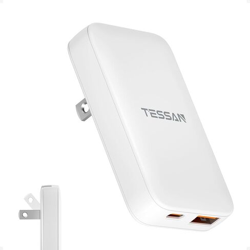 USB C Flat Wall Charger Block, TESSAN Ultra Slim Multi-Port Power Adapter for iPhone 16/15 Series and Samsung Galaxy Models, PD 35W Fast Charging Foldable Outlet Plug in Saudi Arabia