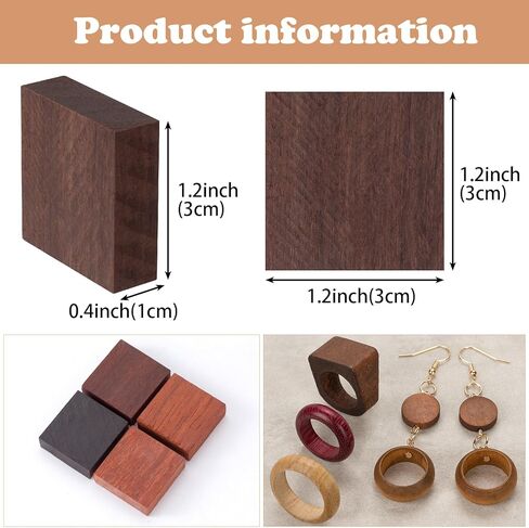 PAGOW 8 قطع من الفراغات الخشبية الدائرية، حلقات فارغة من الخشب مع 8 أنسجة خشبية طبيعية مختلفة، مواد حلقة خشبية لصنع خاتم المجوهرات الخشبية DIY الراتنج الخشبي، 3x3x1 سم in Kuwait